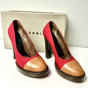 MARNI Red Pumps leather Toe Cap Block Heels EU 39 Italy